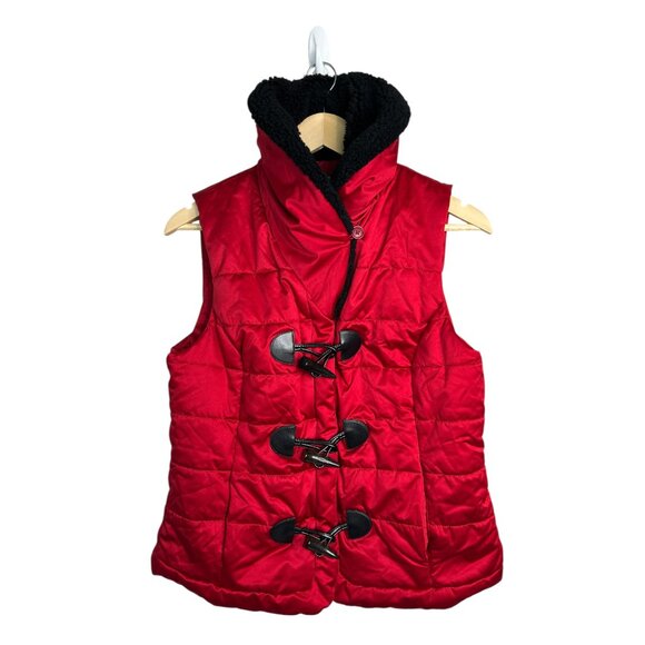 LAUREN Ralph Lauren Sherpa Collar Quilted Vibrant Holiday Red Vest Women's Sz M - Picture 4 of 12